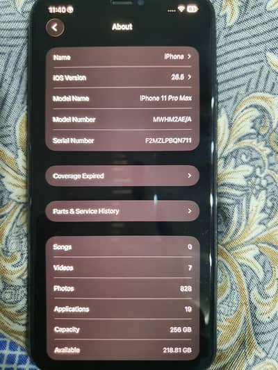 Iphone 11 pro max non pta FU model 256 GB.