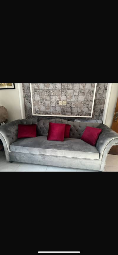 Ice blue 5 seater velvet sofa set