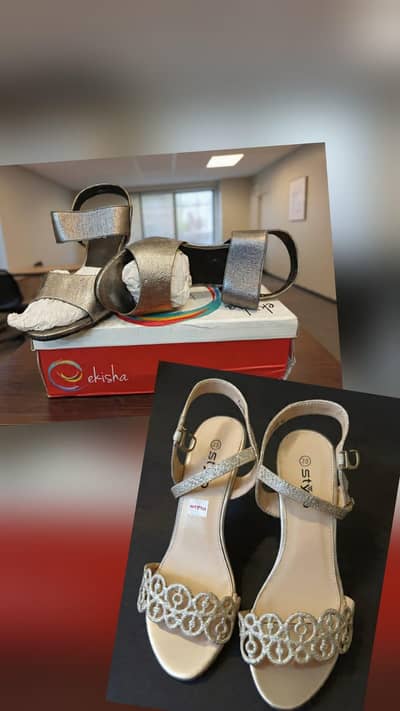 Ekisha Silver Block Heels Size 39 - Rs. 2500 . . Golden heel stylo. 3000