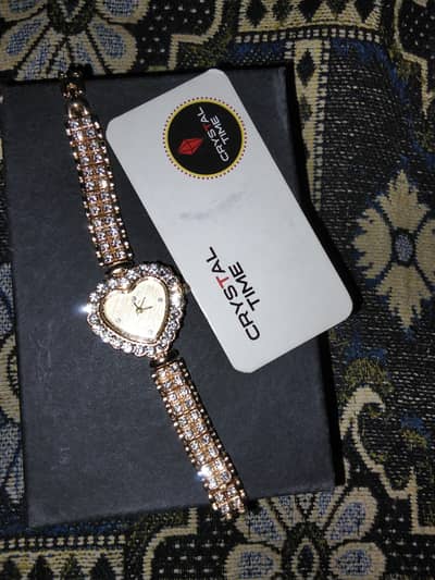 crystal time heart shaped ladies watch - urgent sale - box pack