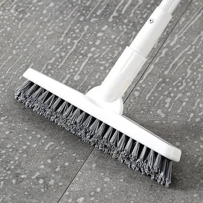 2-in-1 Floor Scrub Brush with Long Handle & Wiper 