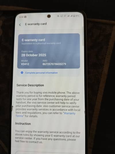 Vivo y100 ram 8. . . . . 128.   still in warranty