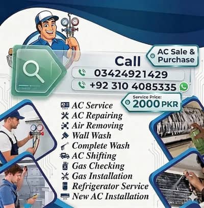 AC sale purchase  service repair fetting gas refelling ket repaired