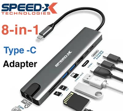 Speed X 8 In1 Multi Port Type C to Type CUSB 3.0, 4k Hdmi, Card Reader