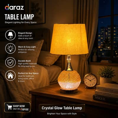 Crystal Table Lamp with Fabric Shade | 22 Inch Luxury Decorative Table