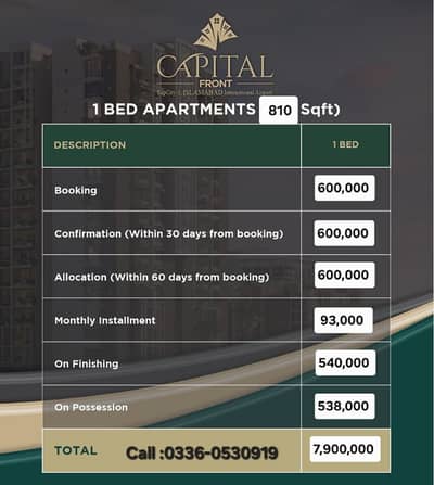 (810 Sq Feet) 1 Bed Apartment Available For Sale On 4.5 Years Easy Instalment Plan