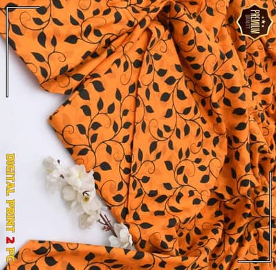 Orange Printed Cotton Suit - 2Pcs Shirt Trouser Set