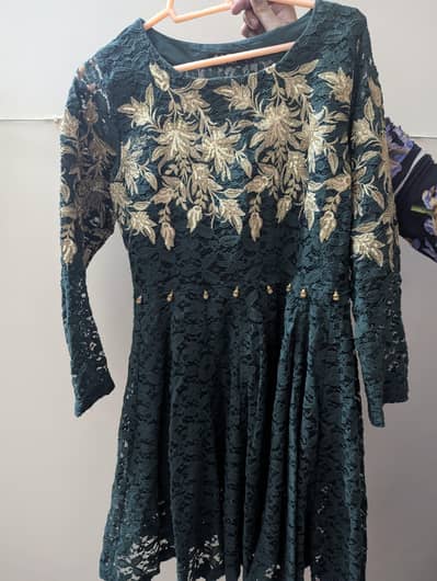 net short frock with silk trouser and net duppata