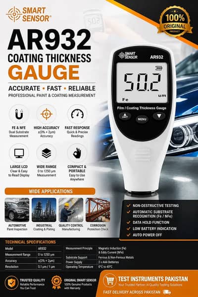 AR932 Coating Thickness Gauge Smart Sensor Paint Thickness Meter