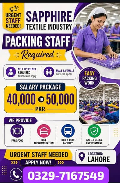 Need Urgent staff Sapphire Textile company jobs vacancy available