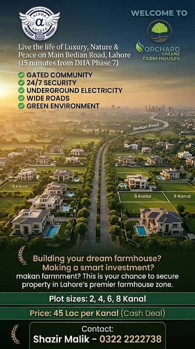 Orchard Greenz Luxury Farmhouse Society Prime Location On Main Bedian Road, Lahore
