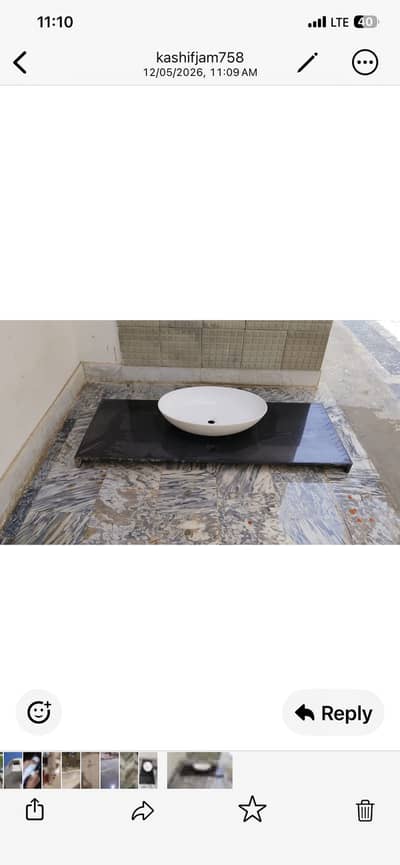 5 x 2 Ft black marble slab with basin