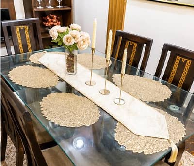 Elegant 6 Seater Glass Dining Table Set