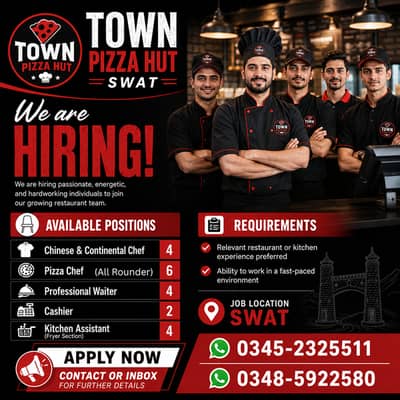 Chinese & Continental Chef / Waiter / Cashier / Restaurant Jobs (Swat)