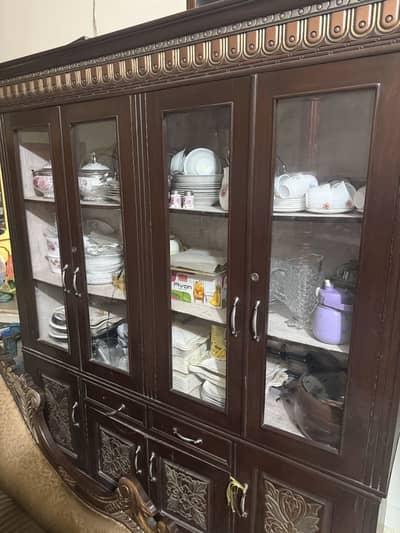Bed set + mattress, side tables, mirror set, wooden cabinet