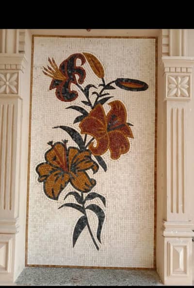 Marble mosaic and fireplace and vuprint