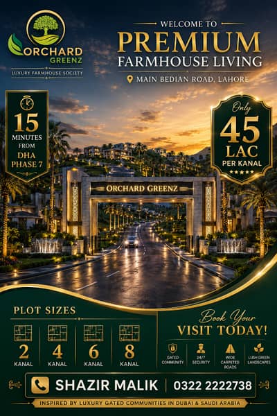 Orchard Greenz Luxury Farmhouse Society Land For Sale Prime Location On Main Bedian Road, Lahore