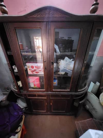 Showcase Pure Wood for Kitchen Crockery Showcase Glass Doors Showcase