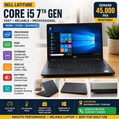 Dell i5 7th Gen Laptop 8GB RAM SSD 256GB