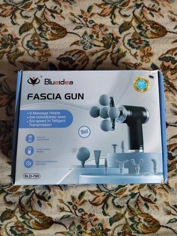 Rechargeable Blueidea Fascial Gunn Deep Muscle Vibrating Full Body Fitness Messager with 9 interchangeable Head