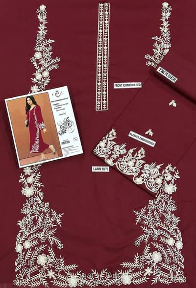 Maroon Embroidered Lawn Shirt with Cotton Trouser