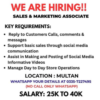 On SIte Marketing and Sales Manager Required in a Tech
