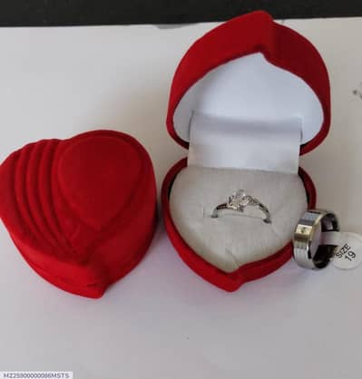 Silver Couple Ring Set Stainless Steel Adjustable Wedding Gift