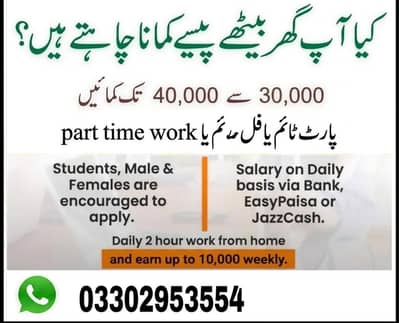 Part time job available,Online Earning,Home work