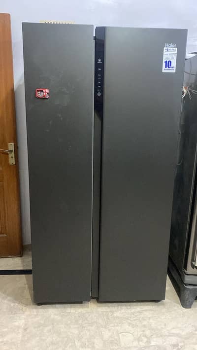 haier double door fridge in black