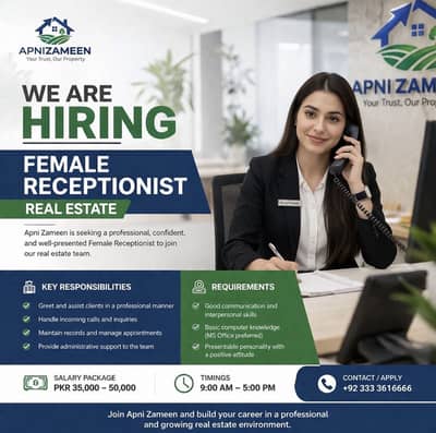 We are Hiring receptionist for (realestate) job offering