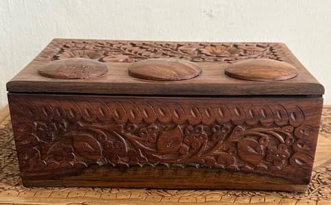 Handmade Wooden Jewelry Box - Premium Floral Carved Design