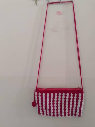 Handmade Crochet Shoulder Bag - Pink & White - For Girls - 1200