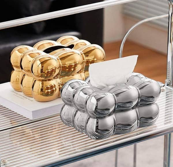 Bubble Tissue Box Golden & Silver | Elegant & Luxurious Holder Living Room Tissue Case Cover Kitchen Napkin Holder Handkerchief Box