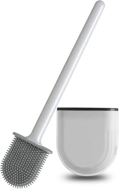 Toilet Brush, Wall Mounted Toilet Bowl Brush with Silicone Long Handled and Ventilation Slots Base, Professional Deep Cleaning Silicone Toilet Brush for Bathroom