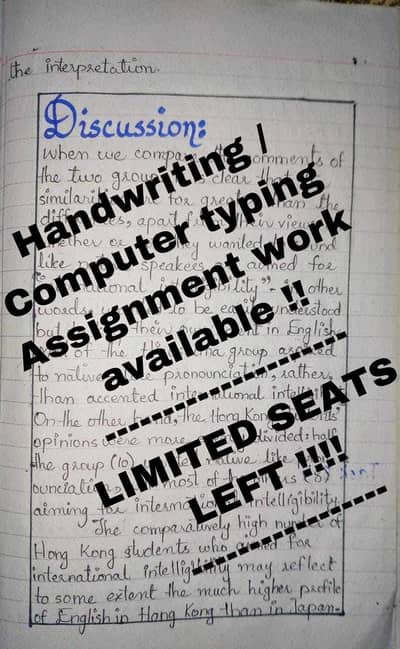 Hand Written Assignment,Data Entry Or Ms Typing Work Avaiabel