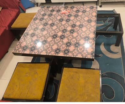 Center Table with 4 Stools - (Top Glass Not Included)