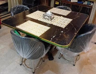Dining table with 4 chair steel and wood