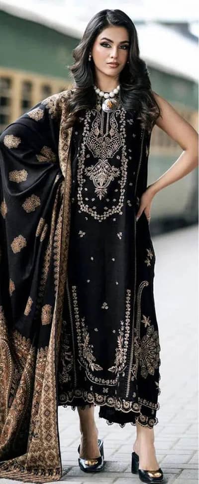 Women Embroidered Black Golden dress