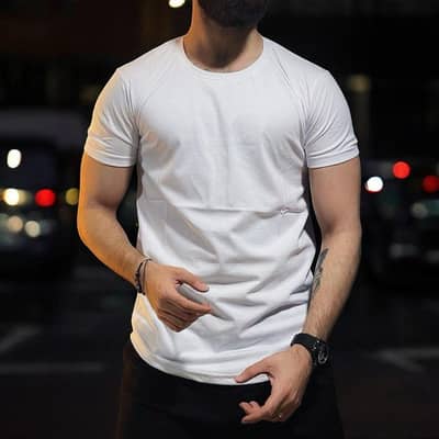 Men's White Jersey Round Neck T-Shirt Medium to XL