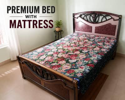 Wooden Double Bed with Mattress – Excellent Condition