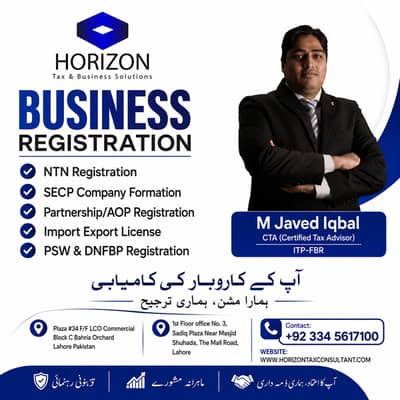 Business Registration, PSW, DNFBP, LLP, SECP, NTN Registration, AOP