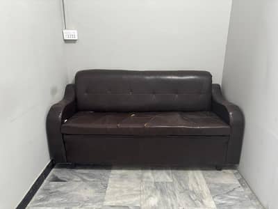 office Brown Leather 5 seater Sofa Set