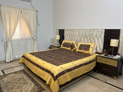 King Size Bed Set with Deco Paint & Suede Headboard