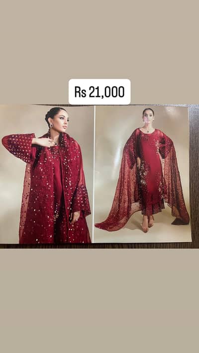 Maroon organza suit with sequin embellishments