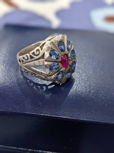 Ceylon Neelam and Ruby Ring
