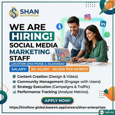 Social Media Marketing Staff | DHA Phase 2 Islamabad | 40k-60k