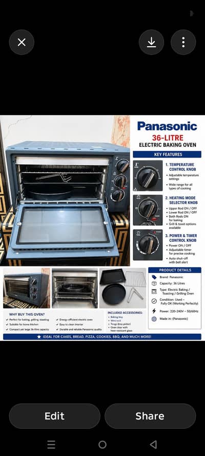 Panasonic 36 litre capacity baking oven