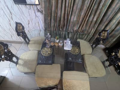 Beautiful Chinyoti-Style Dining Table with 6 Cushioned Chairs
