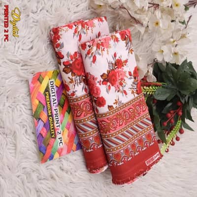 Digital Printed 2 Pc Suit Floral Border Cotton Pakistani Women