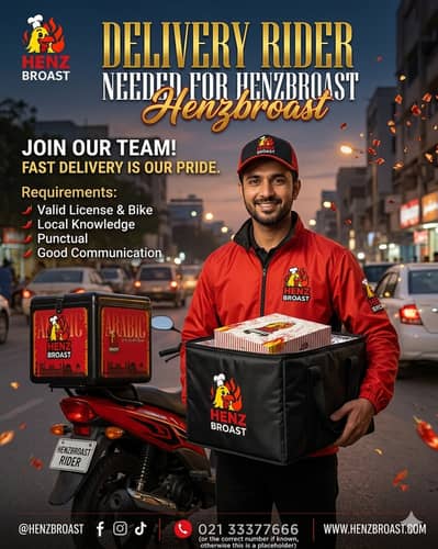 JOB OFFER FOR RIDER IN HENZ BROAST GARDEN BRANCH